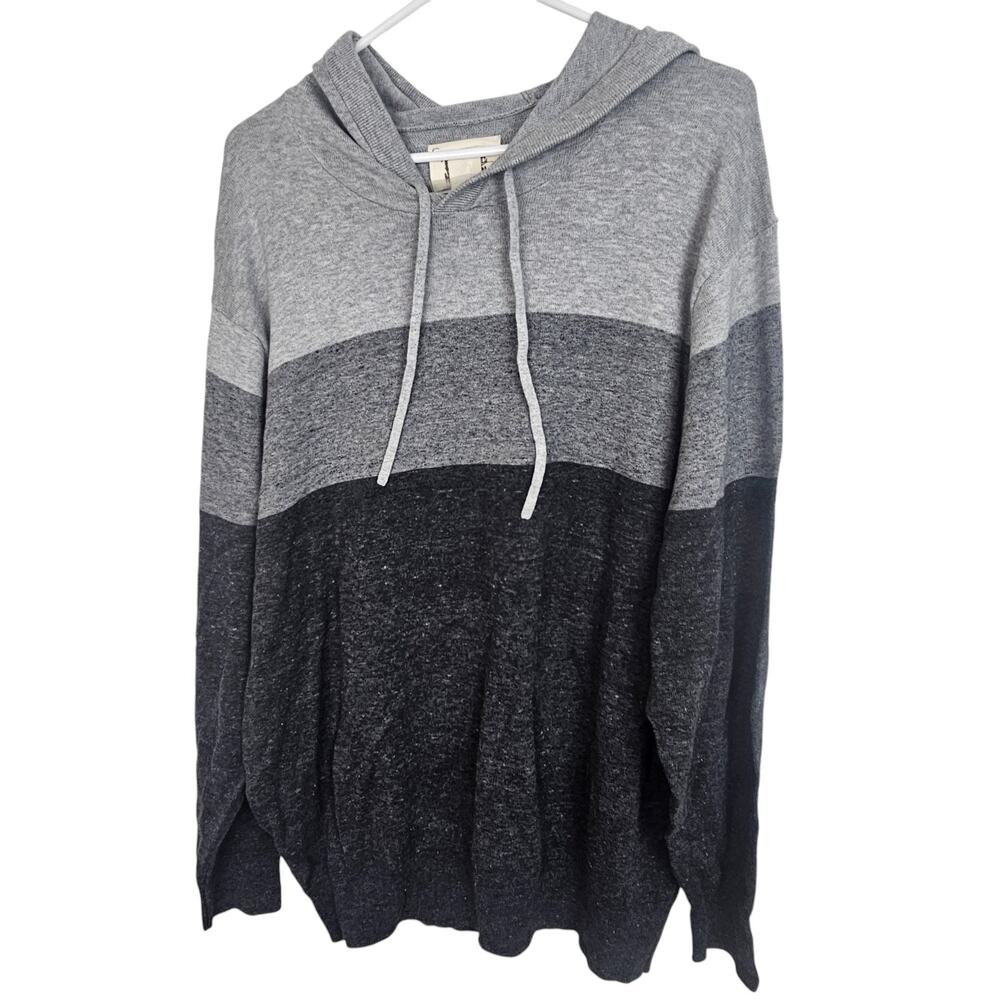 True Nation Pullover Sweater Men XL Black Gray Colorblock Sweater Hooded Sweater